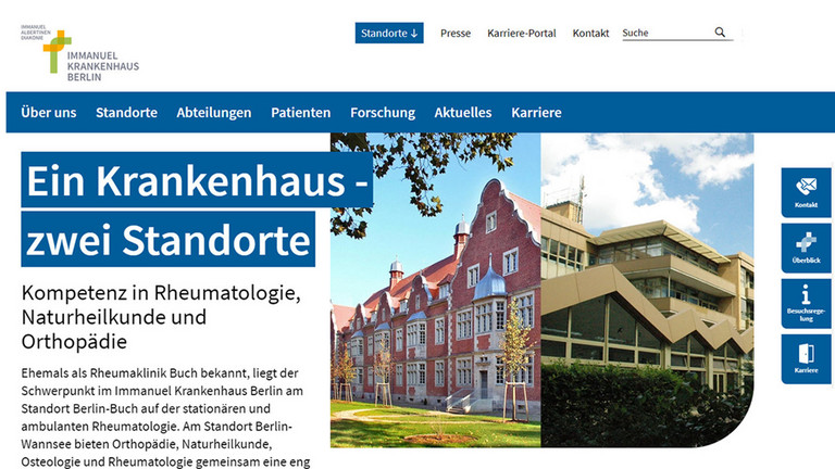 Screenshot von der Webseite Immanuel Krankenhaus Berlin